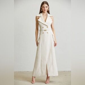 Elegant Cream Sleeveless Twill Maxi Dress